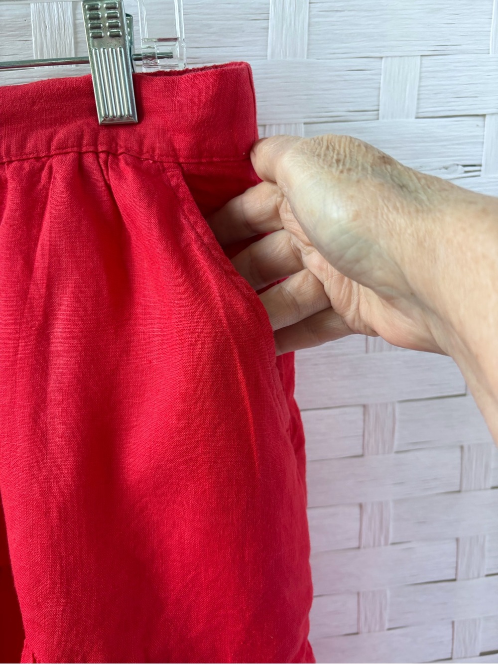 Joie Linen XL Red Tier Maxi Skirt Pockets Pull On Elastic Back Waist Beach Boho - Picture 7 of 12